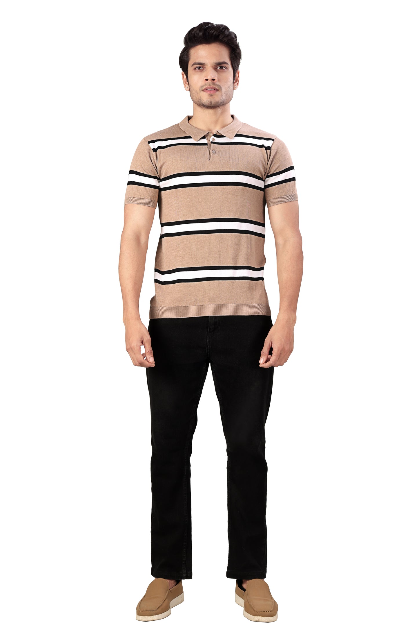 Tim Cooper Switzerland Men’s Beige Striped Polo T-Shirt