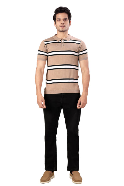 Tim Cooper Switzerland Men’s Beige Striped Polo T-Shirt