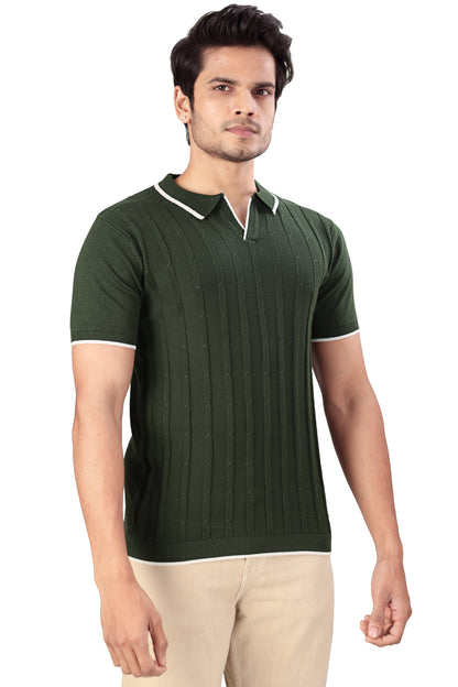 Tim Cooper Switzerland Men’s Olive Green Textured Polo T-Shirt with Contrast Trim