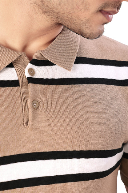 Tim Cooper Switzerland Men’s Beige Striped Polo T-Shirt