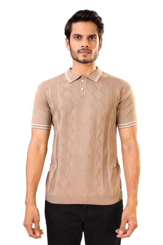 Tim Cooper Switzerland Men’s Beige Textured Knit Sweat T-Shirt