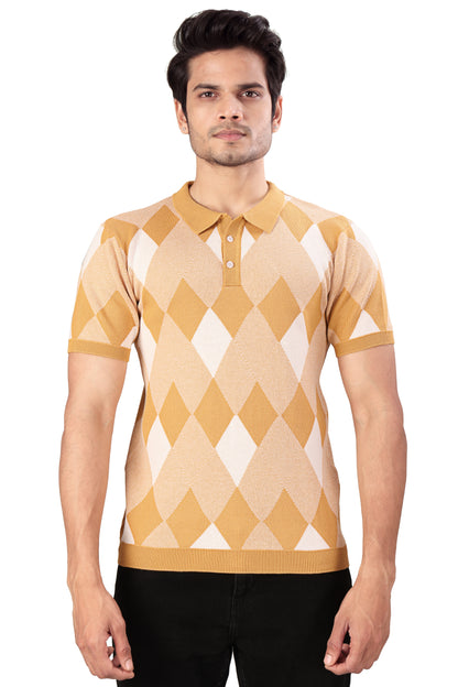 Tim Cooper Switzerland Men’s Yellow Argyle Knit Polo T-Shirt