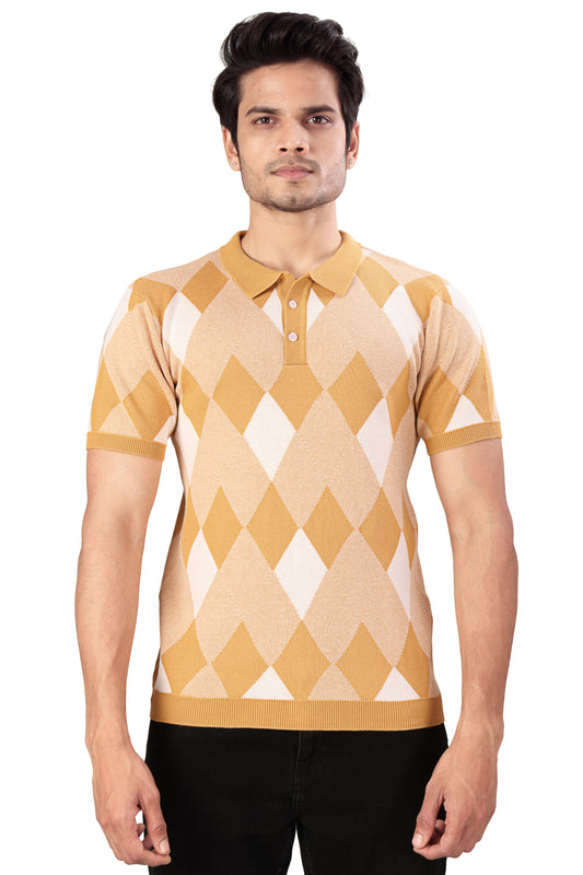 Tim Cooper Switzerland Men’s Yellow Argyle Knit Polo T-Shirt