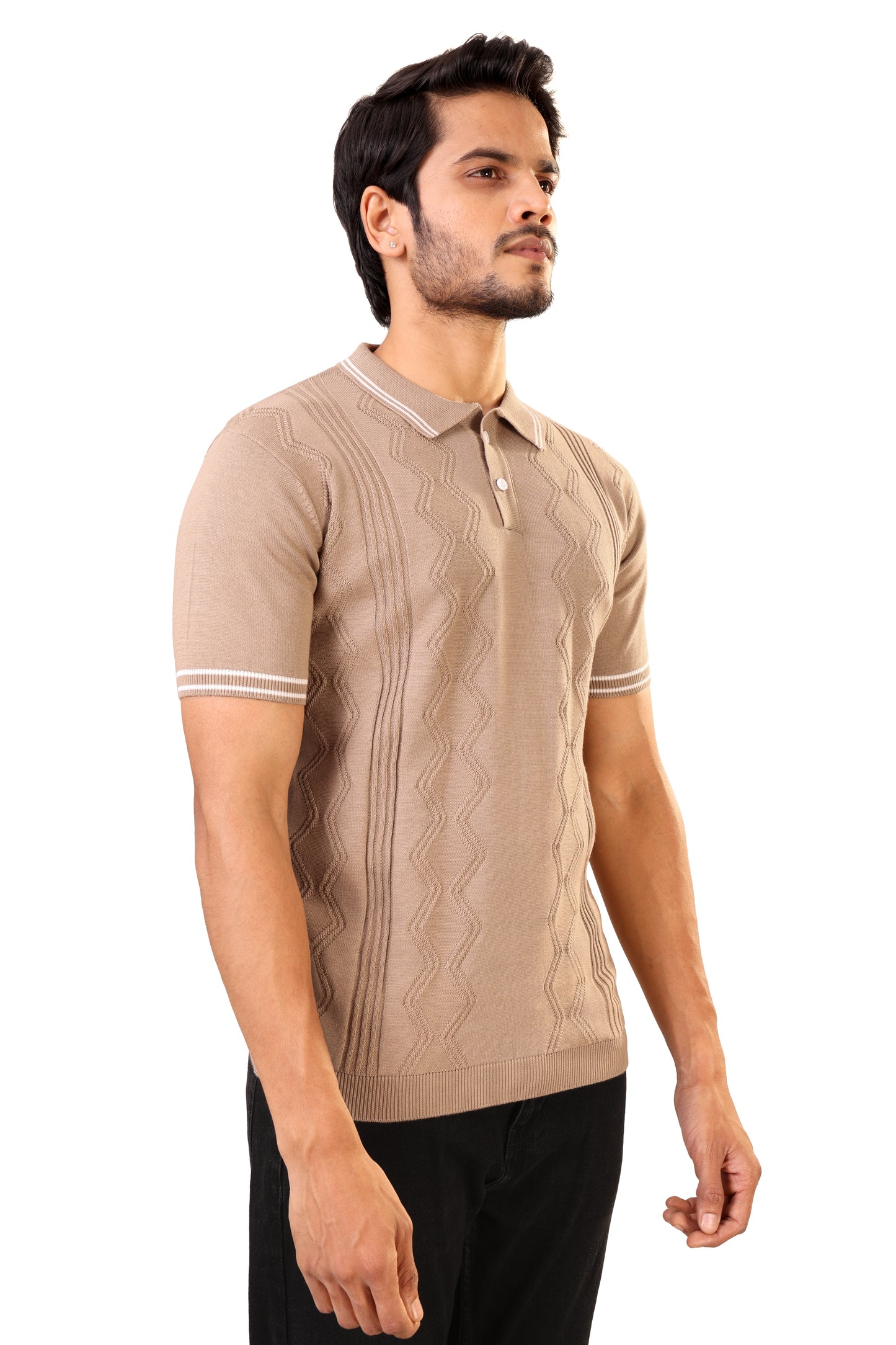 Tim Cooper Switzerland Men’s Beige Textured Knit Sweat T-Shirt
