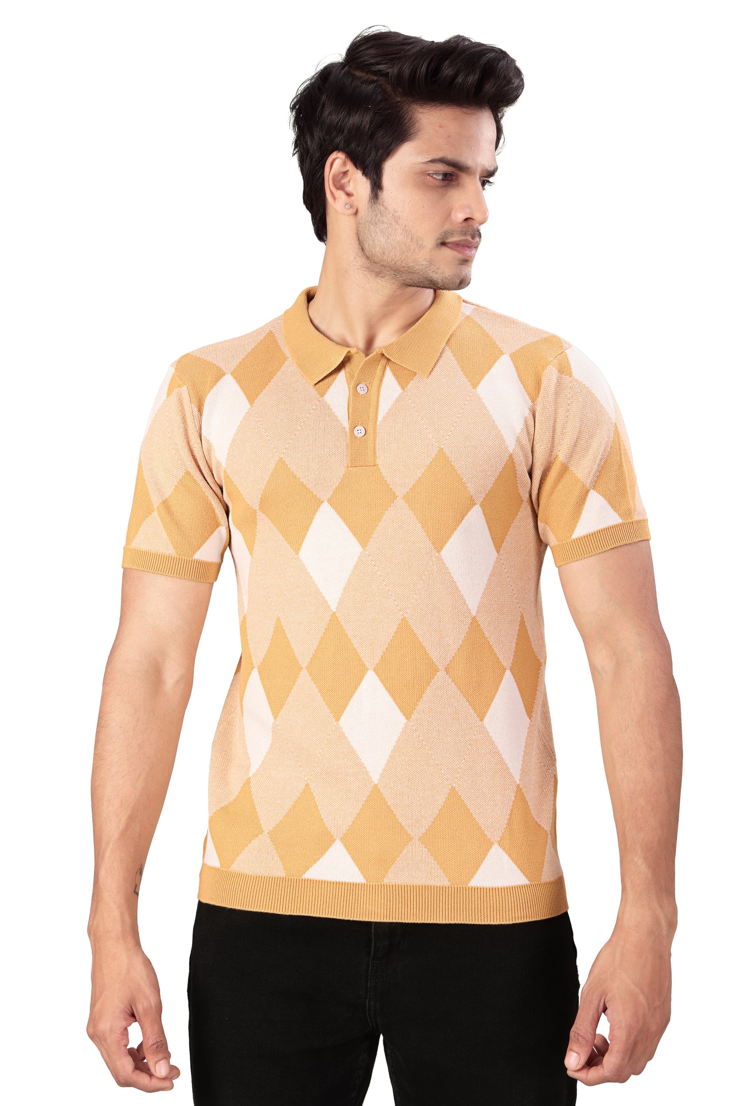 Tim Cooper Switzerland Men’s Yellow Argyle Knit Polo T-Shirt