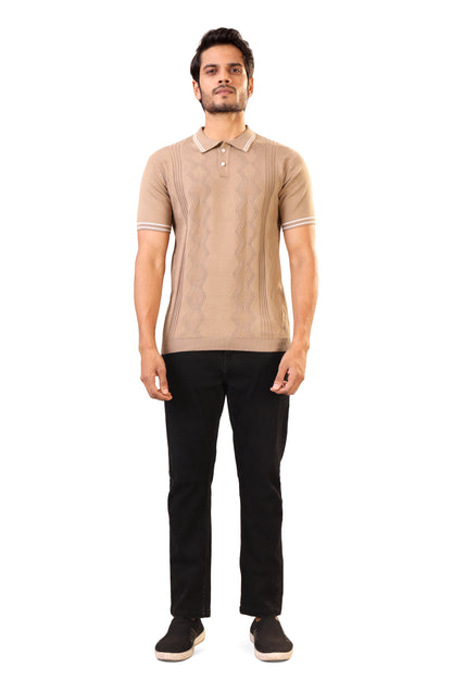 Tim Cooper Switzerland Men’s Beige Textured Knit Sweat T-Shirt