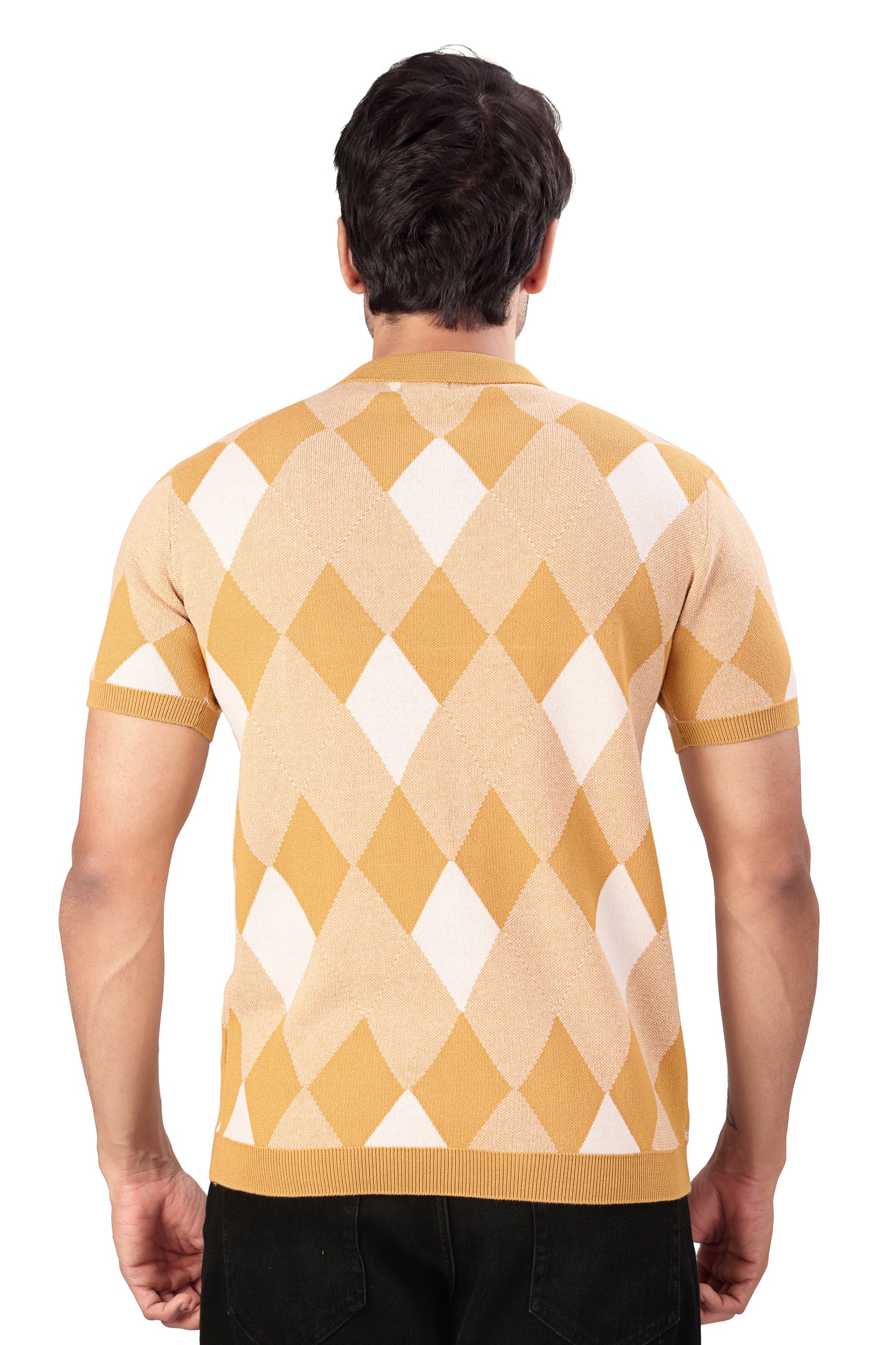 Tim Cooper Switzerland Men’s Yellow Argyle Knit Polo T-Shirt