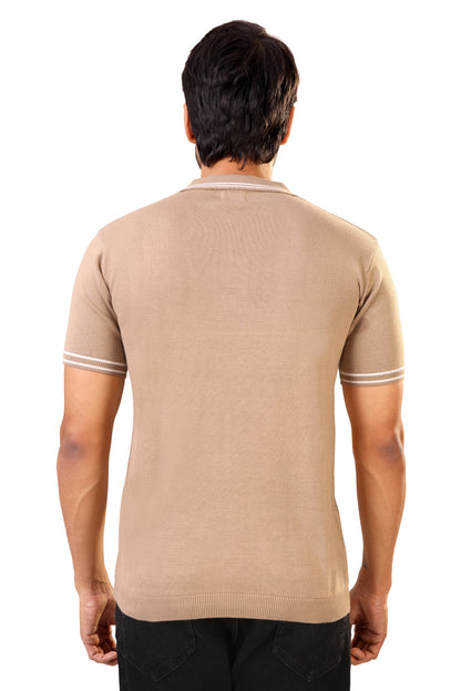 Tim Cooper Switzerland Men’s Beige Textured Knit Sweat T-Shirt