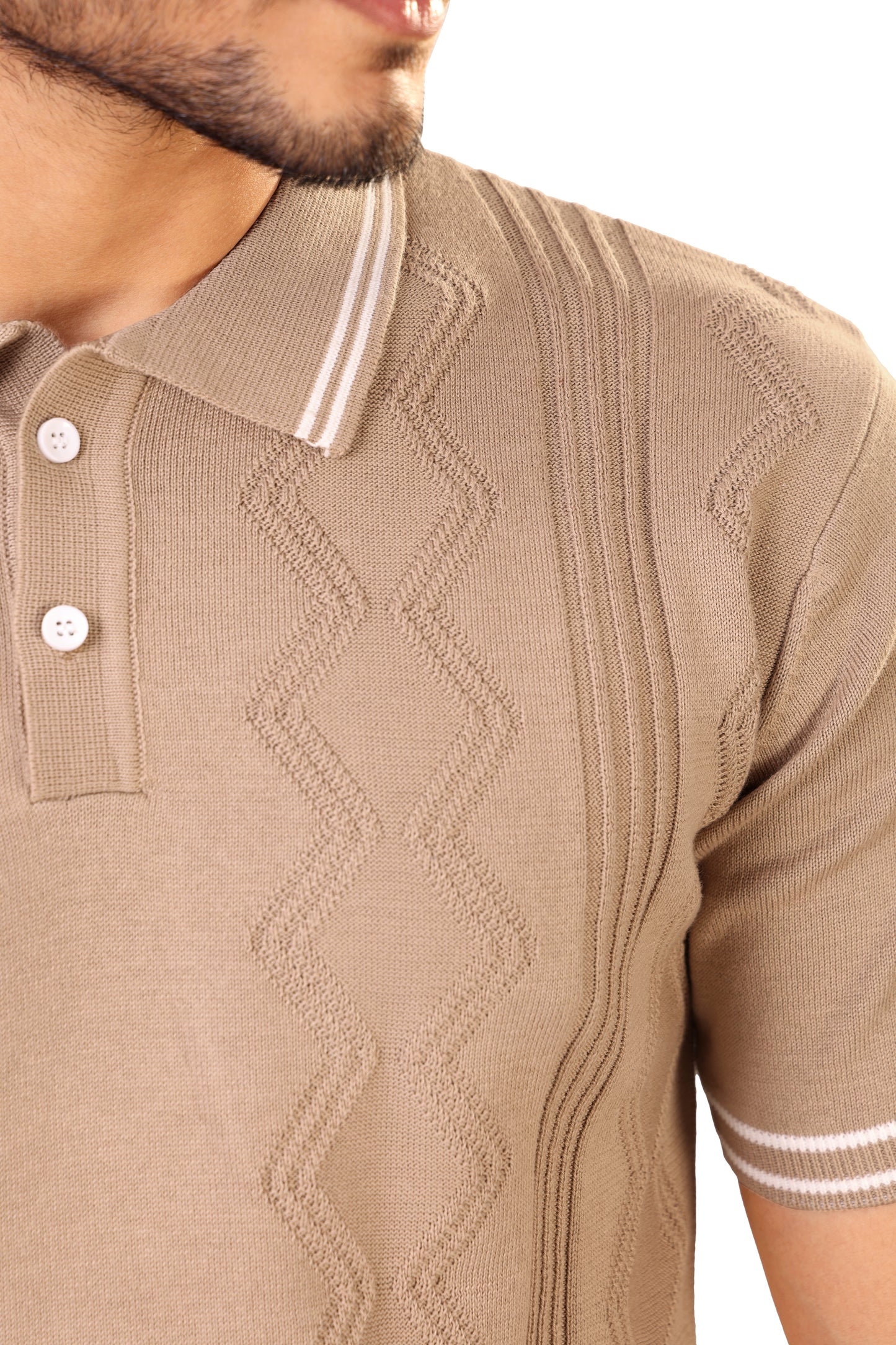 Tim Cooper Switzerland Men’s Beige Textured Knit Sweat T-Shirt