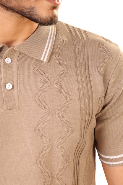 Tim Cooper Switzerland Men’s Beige Textured Knit Sweat T-Shirt