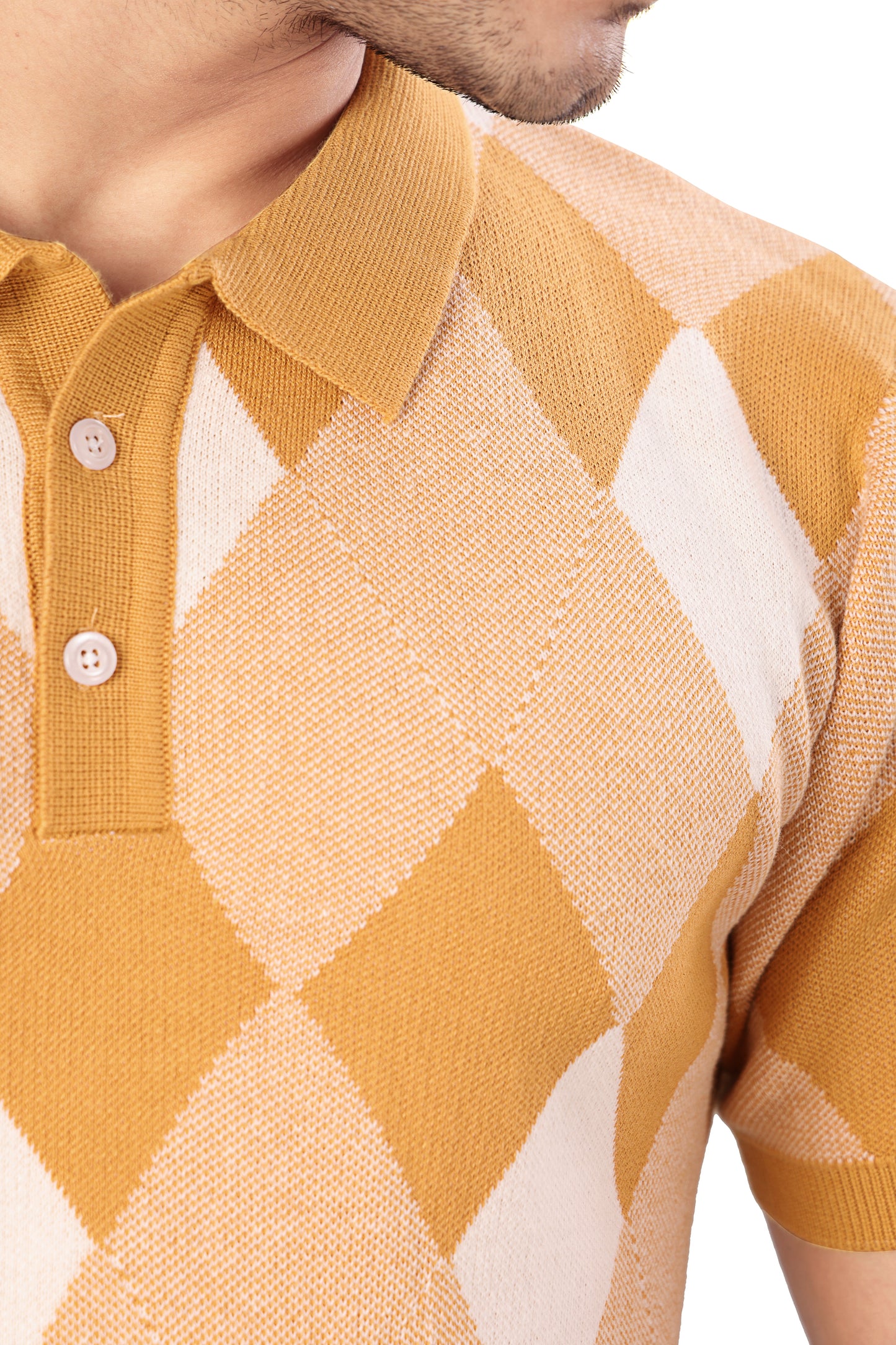 Tim Cooper Switzerland Men’s Yellow Argyle Knit Polo T-Shirt