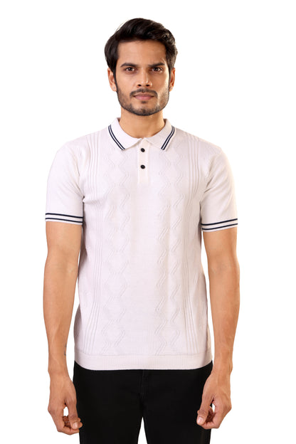 Tim Cooper Switzerland Men’s White Textured Knit Sweat T-Shirt