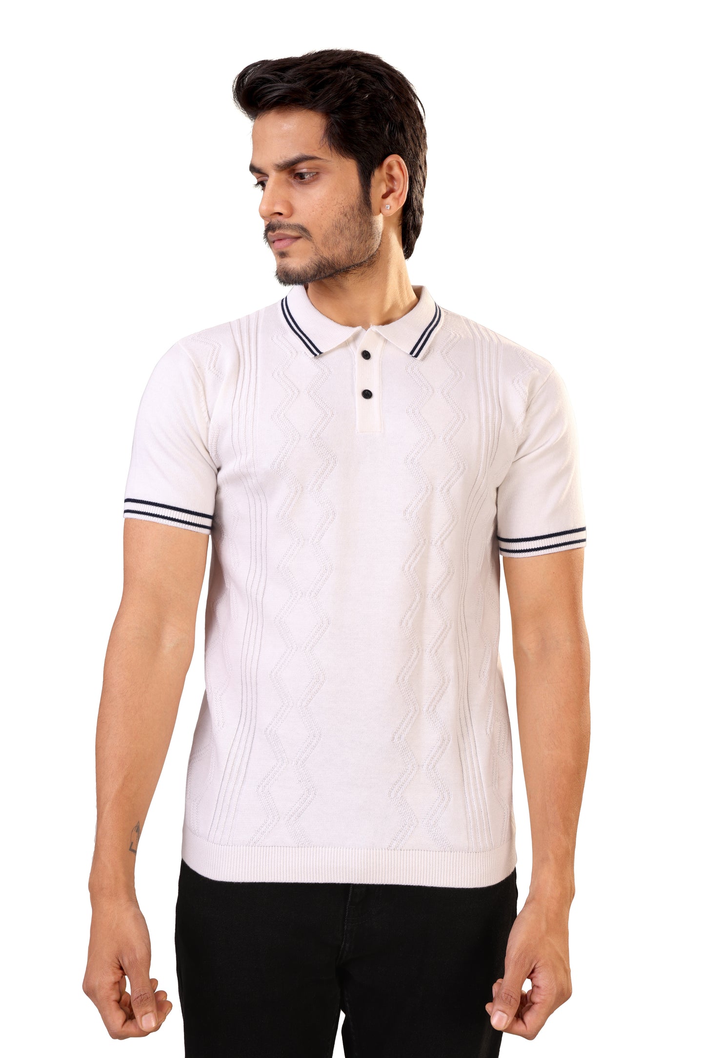 Tim Cooper Switzerland Men’s White Textured Knit Sweat T-Shirt