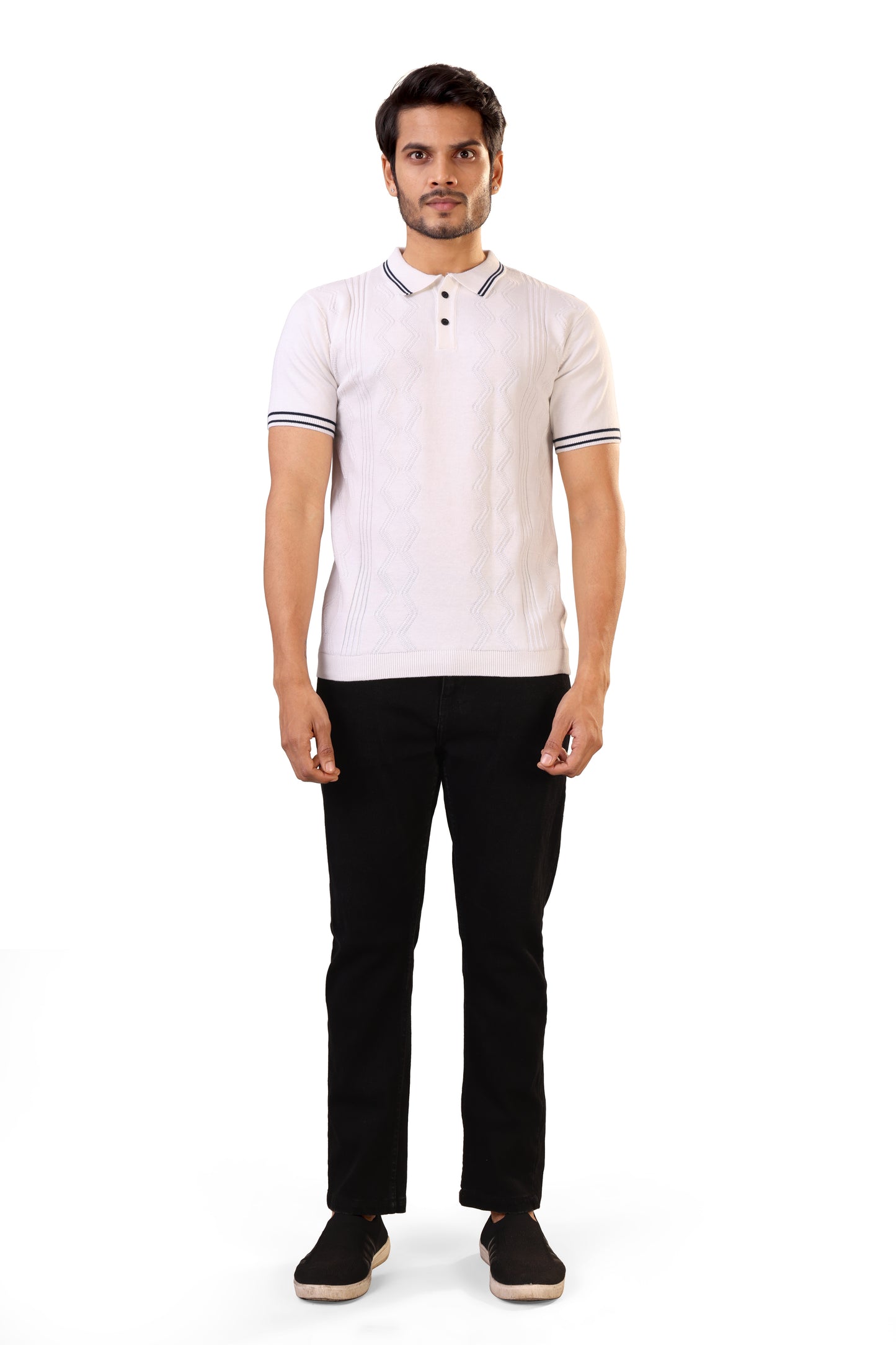 Tim Cooper Switzerland Men’s White Textured Knit Sweat T-Shirt