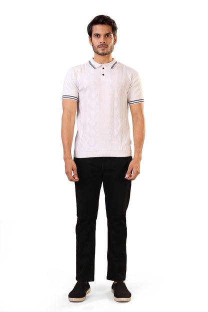 Tim Cooper Switzerland Men’s White Textured Knit Sweat T-Shirt