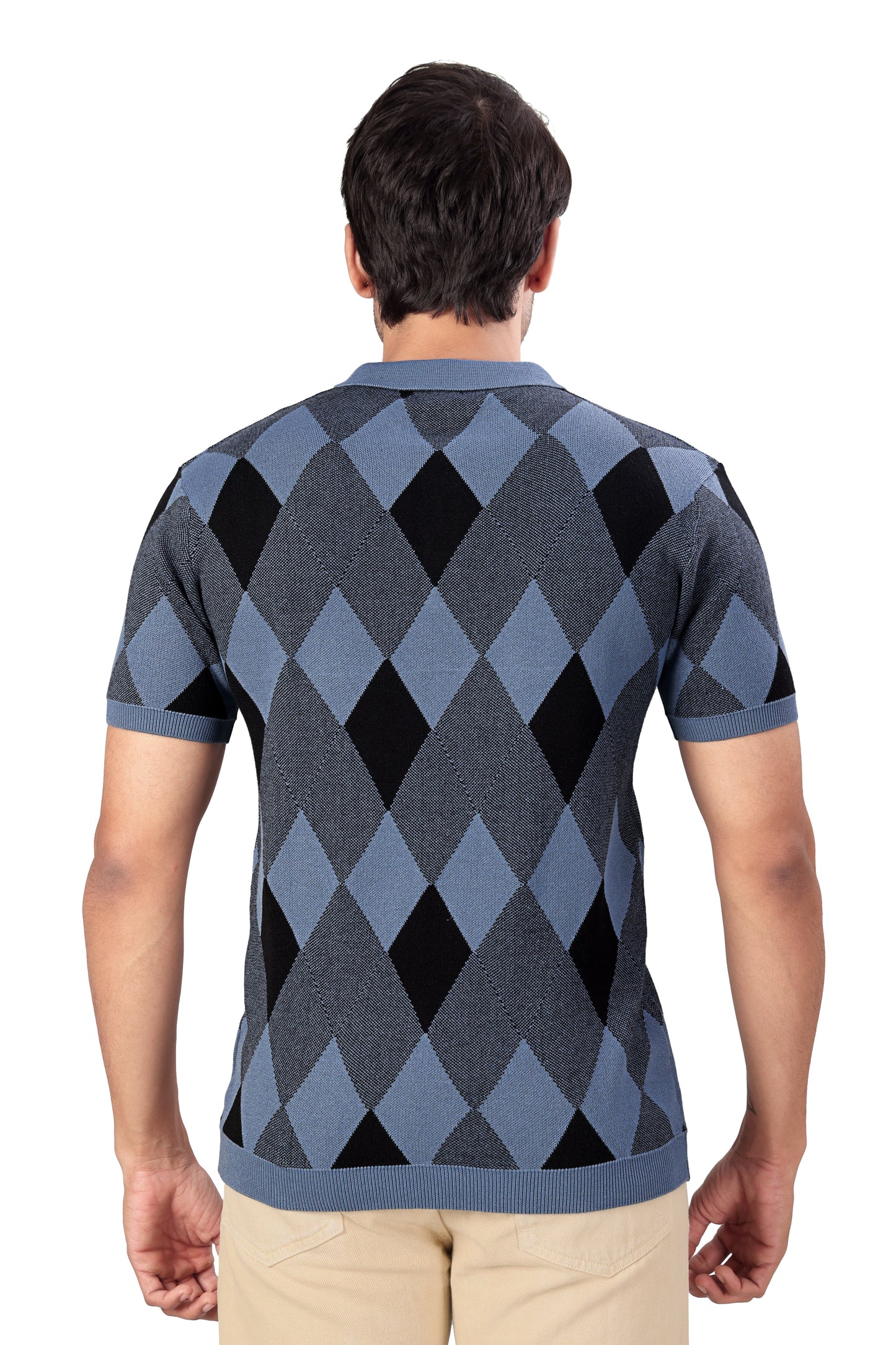 Tim Cooper Switzerland Men’s Blue Argyle Knit Polo T-Shirt