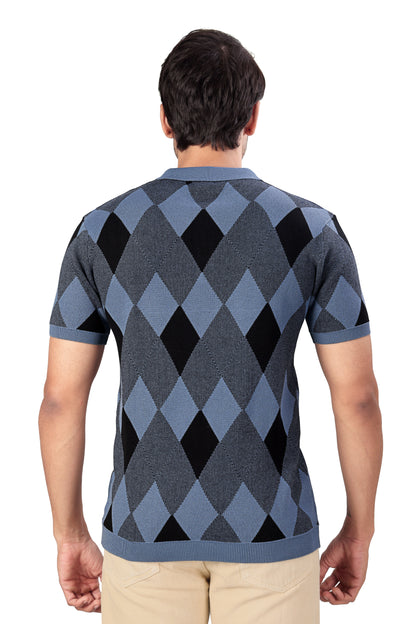 Tim Cooper Switzerland Men’s Blue Argyle Knit Polo T-Shirt