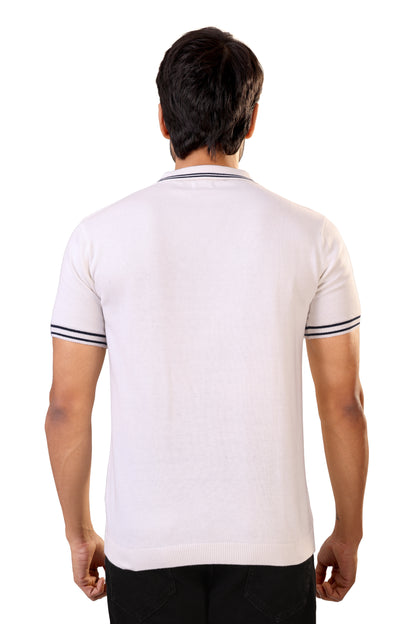 Tim Cooper Switzerland Men’s White Textured Knit Sweat T-Shirt