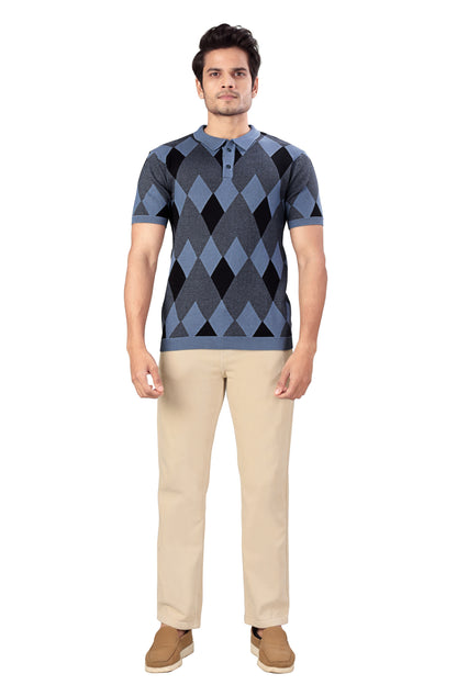 Tim Cooper Switzerland Men’s Blue Argyle Knit Polo T-Shirt