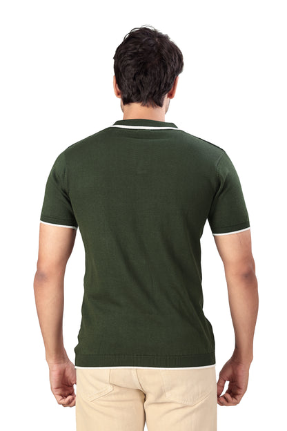 Tim Cooper Switzerland Men’s Olive Green Textured Polo T-Shirt with Contrast Trim