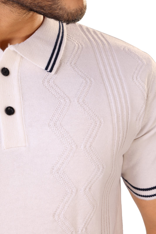 Tim Cooper Switzerland Men’s White Textured Knit Sweat T-Shirt