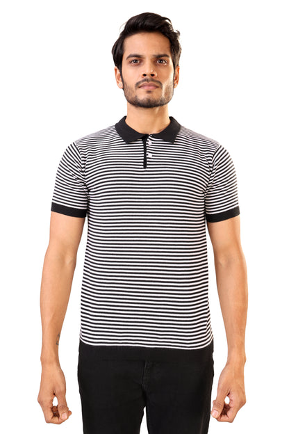 Tim Cooper Switzerland Men’s Black & White Striped Knit Sweat T-Shirt
