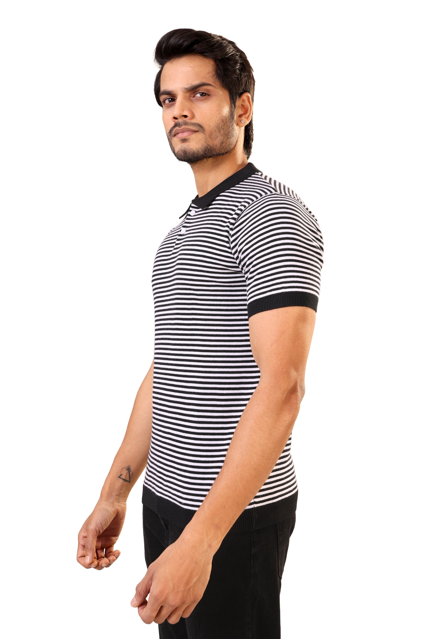 Tim Cooper Switzerland Men’s Black & White Striped Knit Sweat T-Shirt