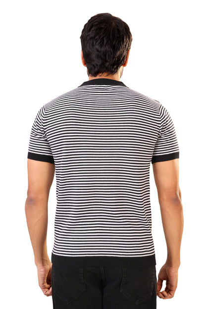 Tim Cooper Switzerland Men’s Black & White Striped Knit Sweat T-Shirt
