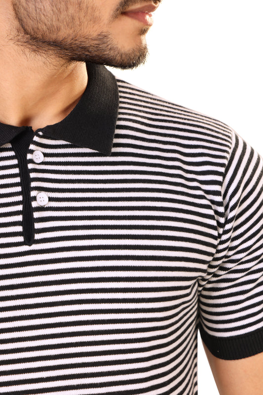 Tim Cooper Switzerland Men’s Black & White Striped Knit Sweat T-Shirt