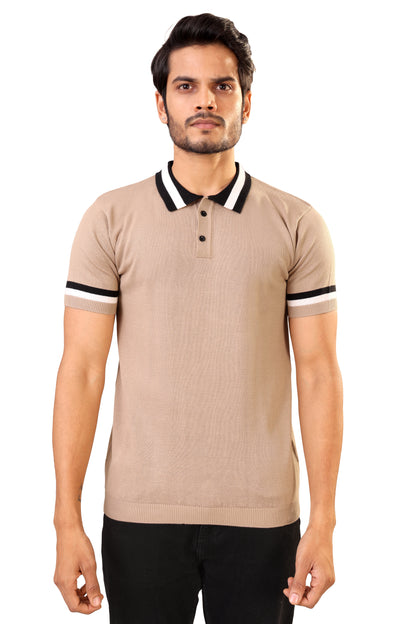 Tim Cooper Switzerland Men’s Beige Sweat T-Shirt with Black & White Contrast Details