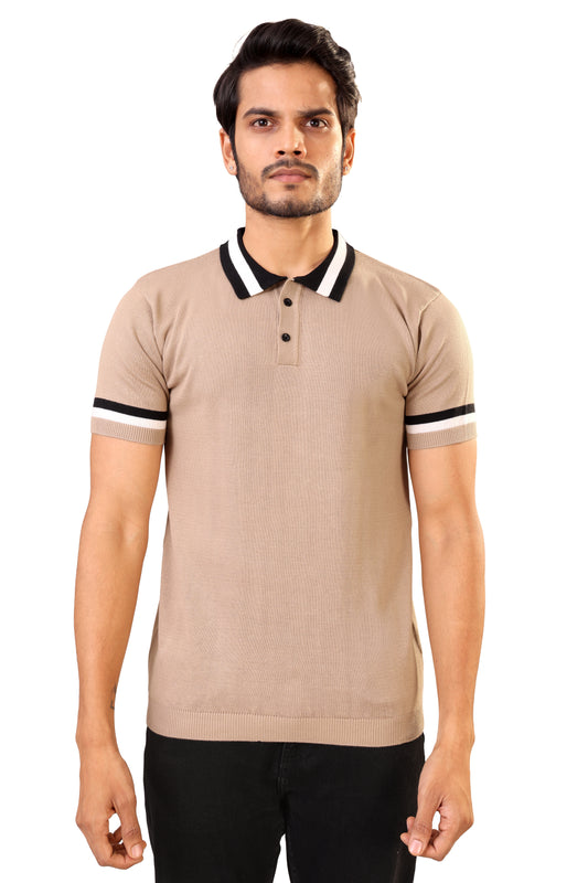 Tim Cooper Switzerland Men’s Beige Sweat T-Shirt with Black & White Contrast Details