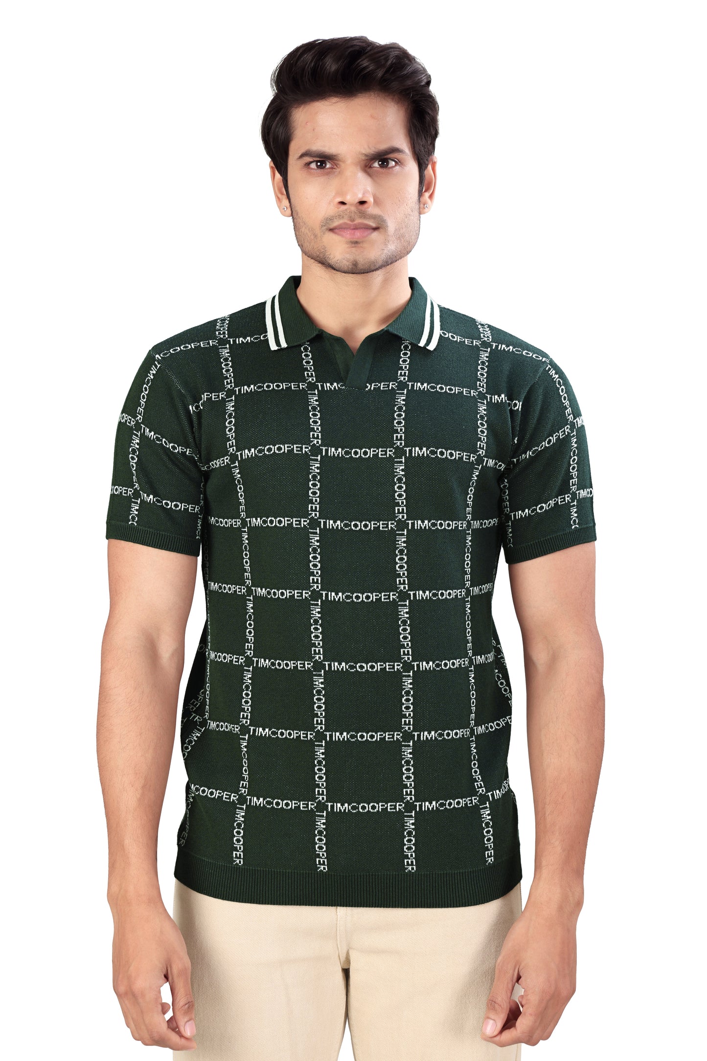 Tim Cooper Switzerland Men’s Dark Green Textured Knit Polo T-Shirt