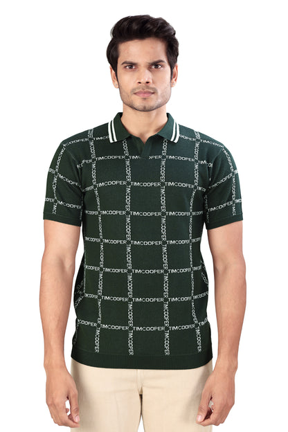 Tim Cooper Switzerland Men’s Dark Green Textured Knit Polo T-Shirt