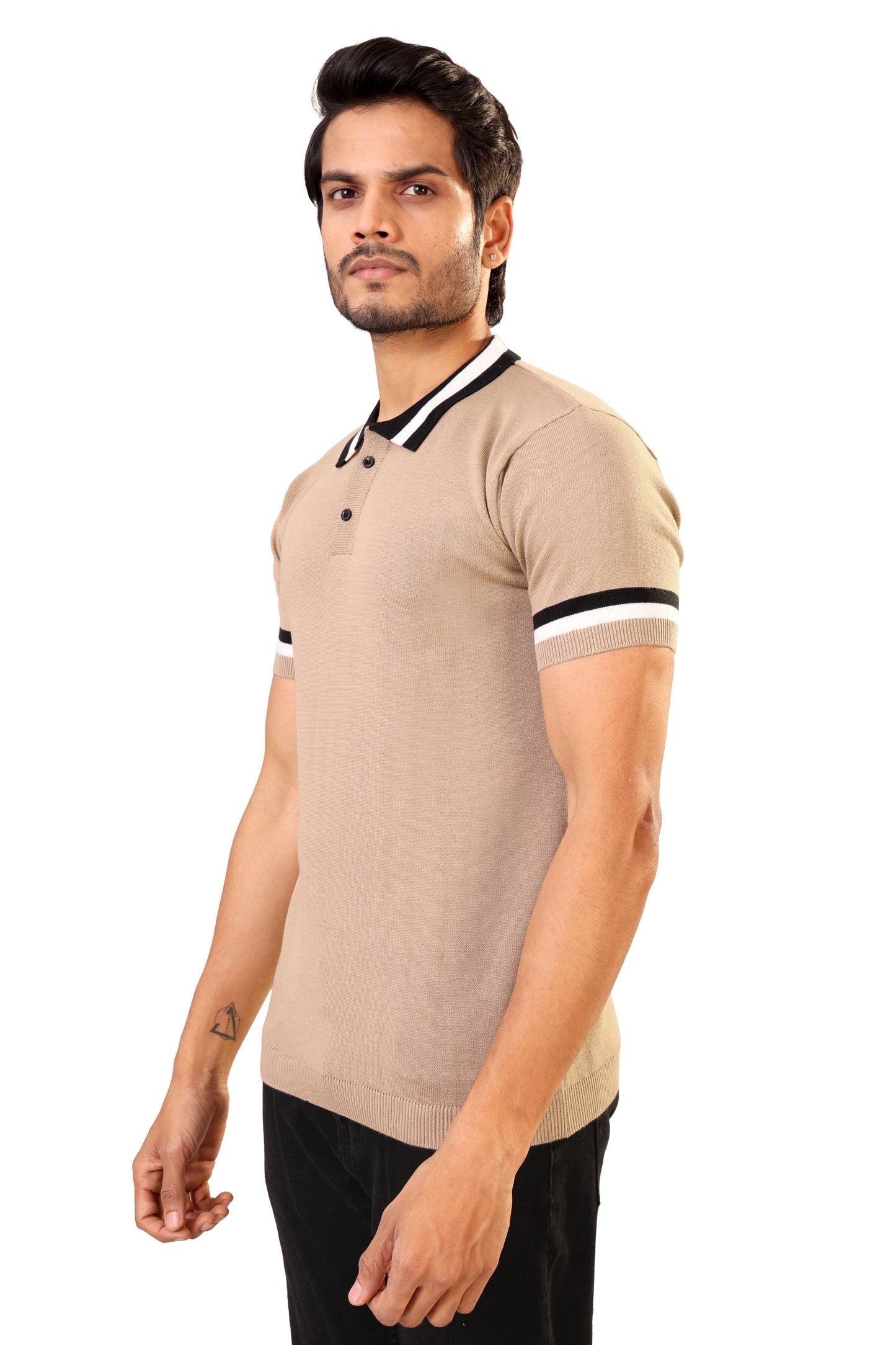 Tim Cooper Switzerland Men’s Beige Sweat T-Shirt with Black & White Contrast Details