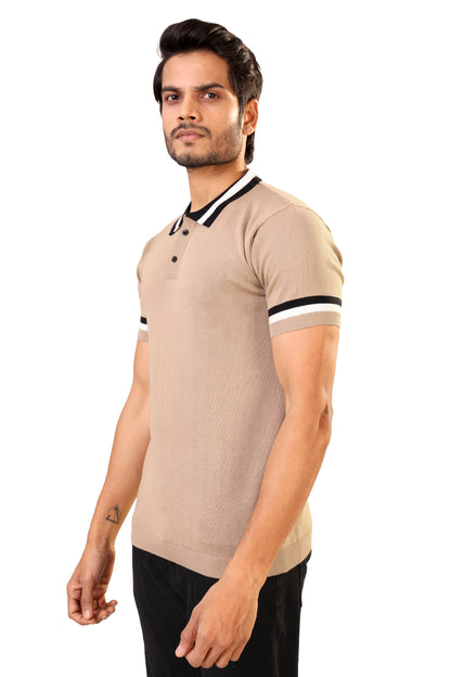 Tim Cooper Switzerland Men’s Beige Sweat T-Shirt with Black & White Contrast Details