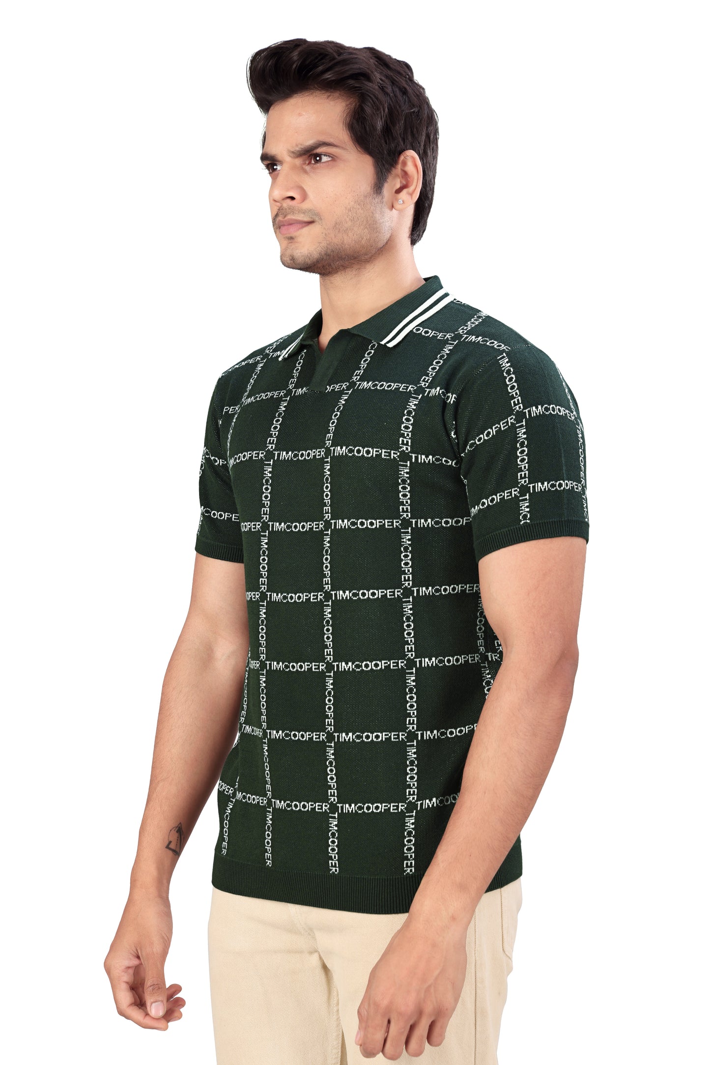 Tim Cooper Switzerland Men’s Dark Green Textured Knit Polo T-Shirt