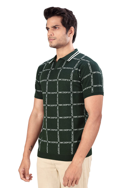 Tim Cooper Switzerland Men’s Dark Green Textured Knit Polo T-Shirt