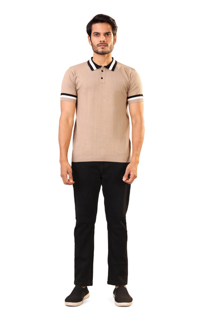 Tim Cooper Switzerland Men’s Beige Sweat T-Shirt with Black & White Contrast Details