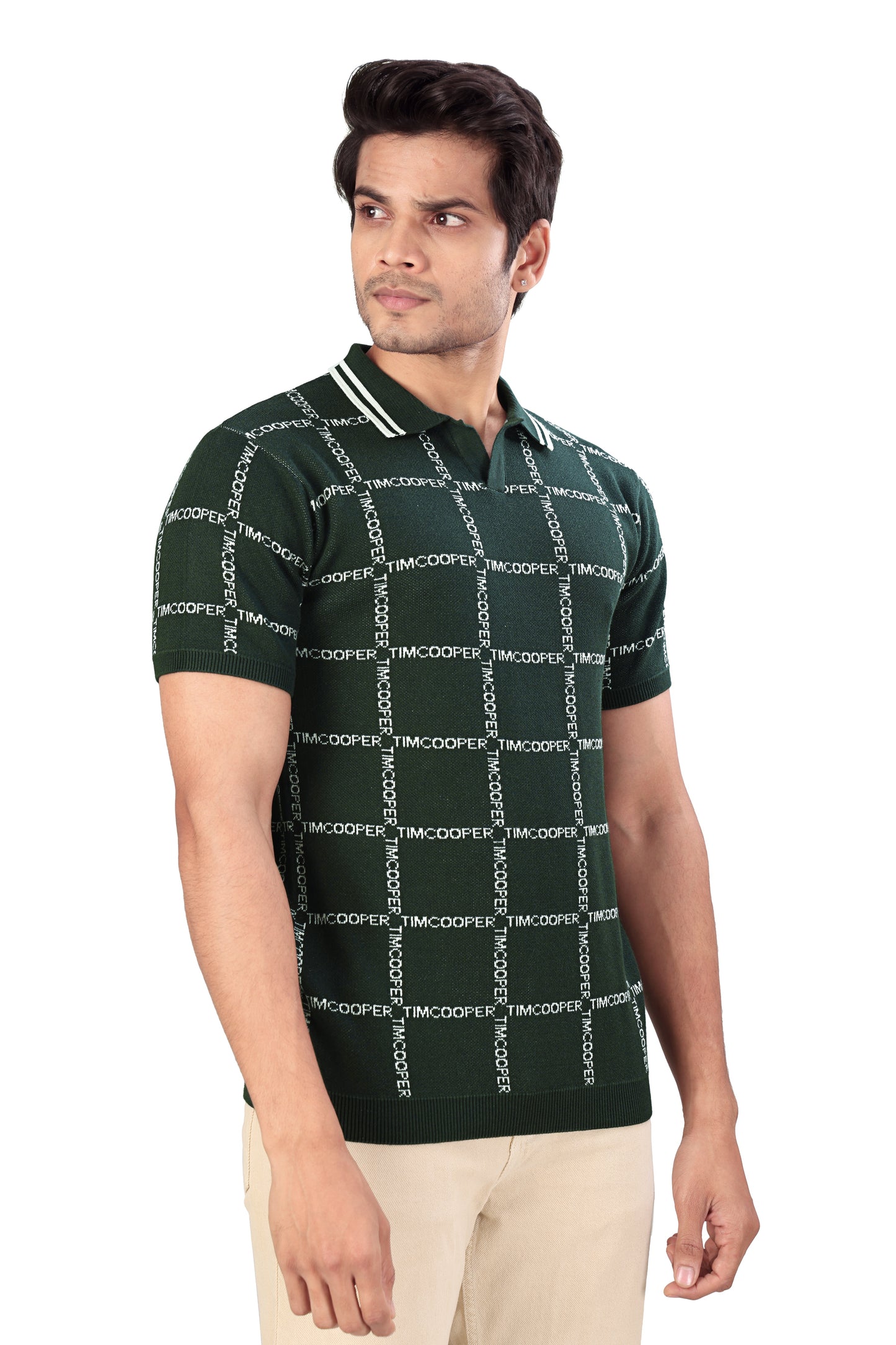 Tim Cooper Switzerland Men’s Dark Green Textured Knit Polo T-Shirt
