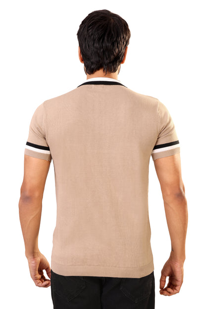 Tim Cooper Switzerland Men’s Beige Sweat T-Shirt with Black & White Contrast Details