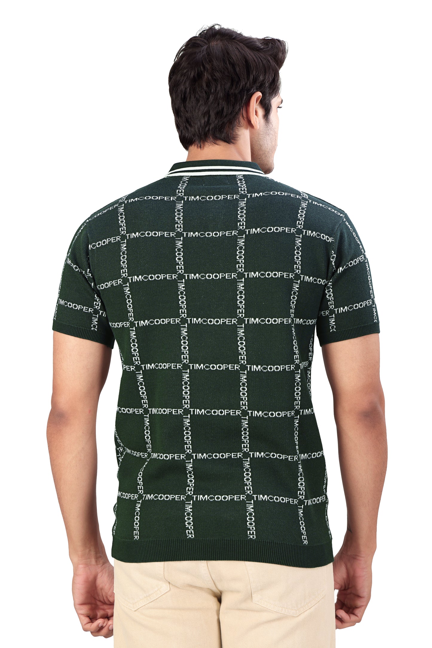 Tim Cooper Switzerland Men’s Dark Green Textured Knit Polo T-Shirt