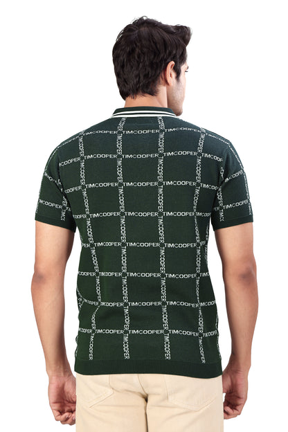 Tim Cooper Switzerland Men’s Dark Green Textured Knit Polo T-Shirt