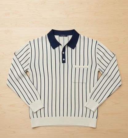 Tim Cooper Switzerland Navy-Striped Knit Polo Sweater