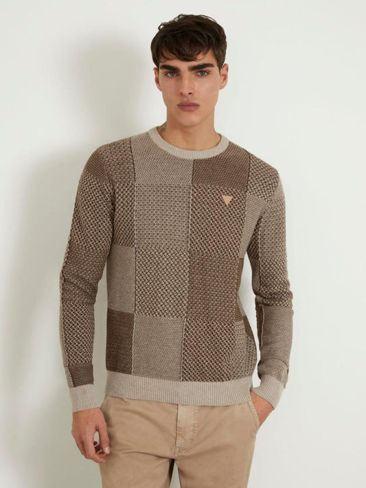 Tim Cooper Switzerland Patchwork Textured Knit Sweat T-Shirt Earth Tones