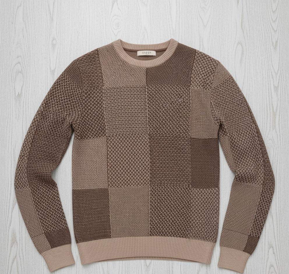 Tim Cooper Switzerland Patchwork Textured Knit Sweat T-Shirt Earth Tones