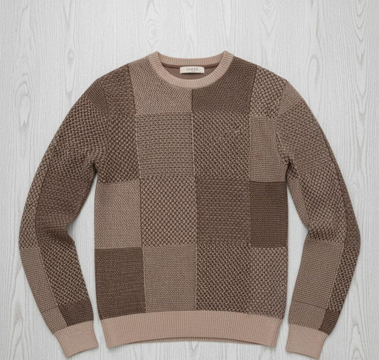 Tim Cooper Switzerland Patchwork Textured Knit Sweat T-Shirt Earth Tones