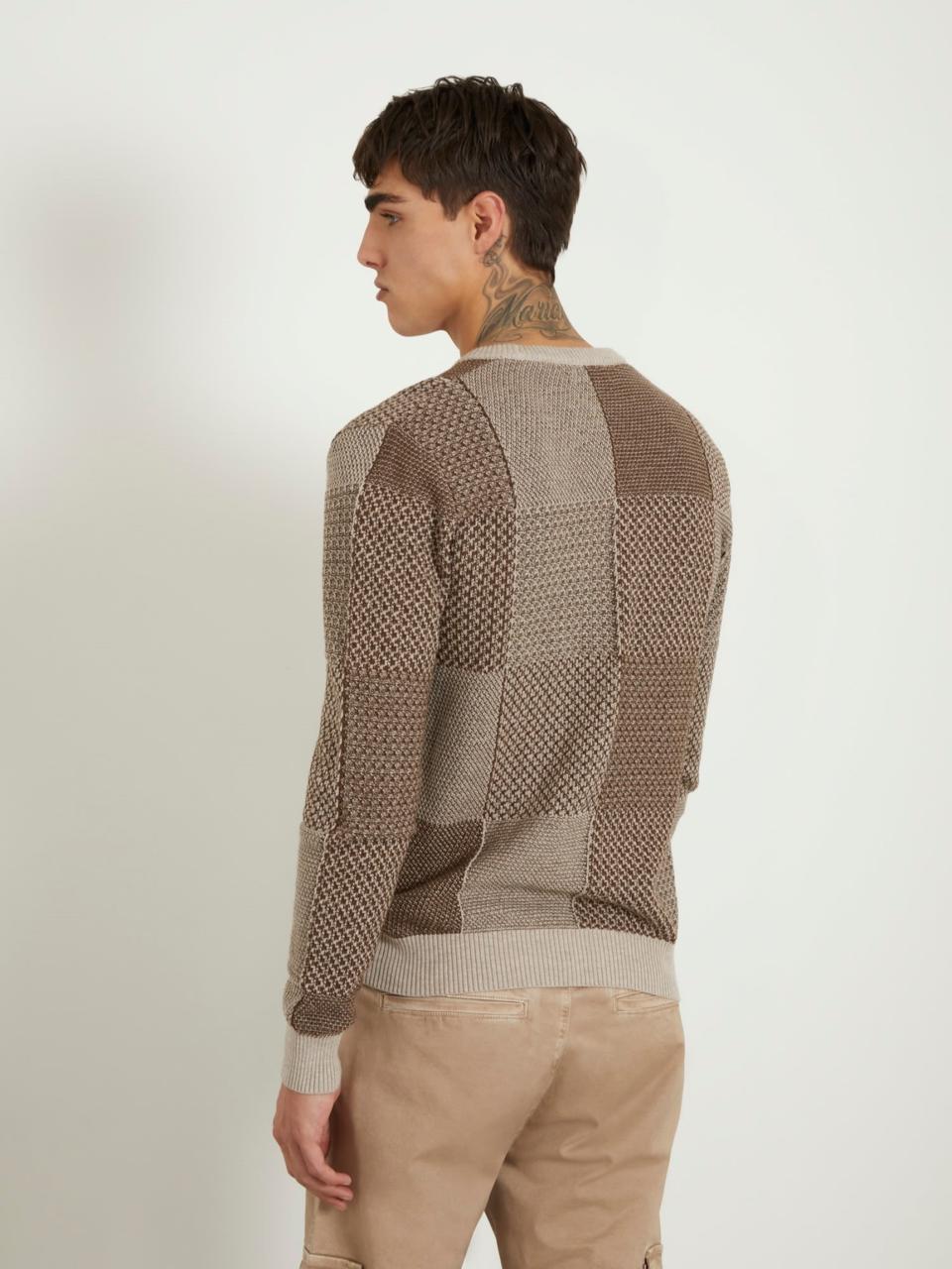 Tim Cooper Switzerland Patchwork Textured Knit Sweat T-Shirt Earth Tones