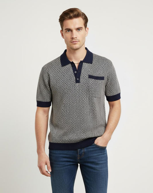 Tim Cooper Switzerland Houndstooth Knit Sweat T-Shirt – Navy