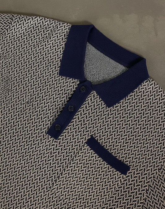 Tim Cooper Switzerland Houndstooth Knit Sweat T-Shirt – Navy