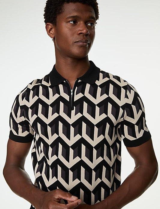 Tim Cooper Switzerland Geometric Knit Polo Sweat T-Shirt